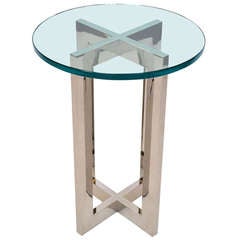 Exquisite Cruciform Side Table in Glass and Mirrored Stainless Steel
