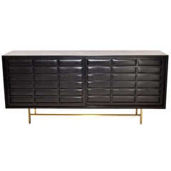 Vintage Mid-Century Buffet with Leather Front Doors on Brass Legs