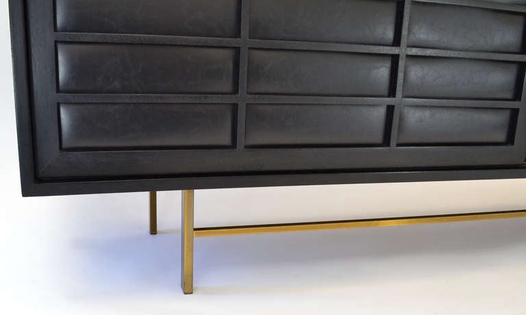 Mid-Century Buffet with Leather Front Doors on Brass Legs In Good Condition In Ft Lauderdale, FL