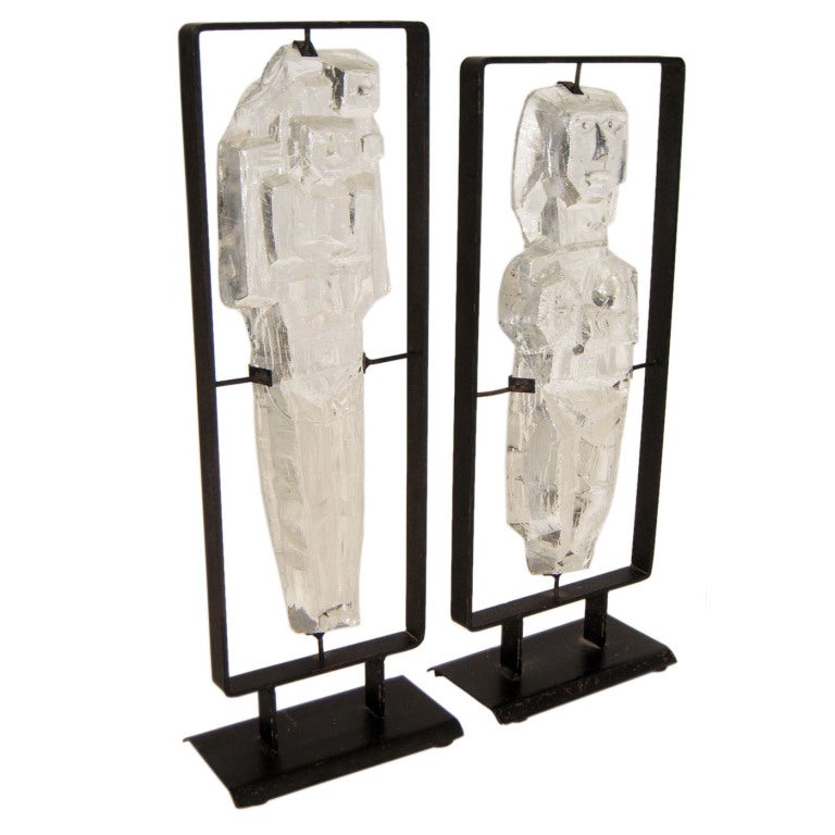 Pair of Large Glass 
Iron Sculptures by Erik Höglund For Boda