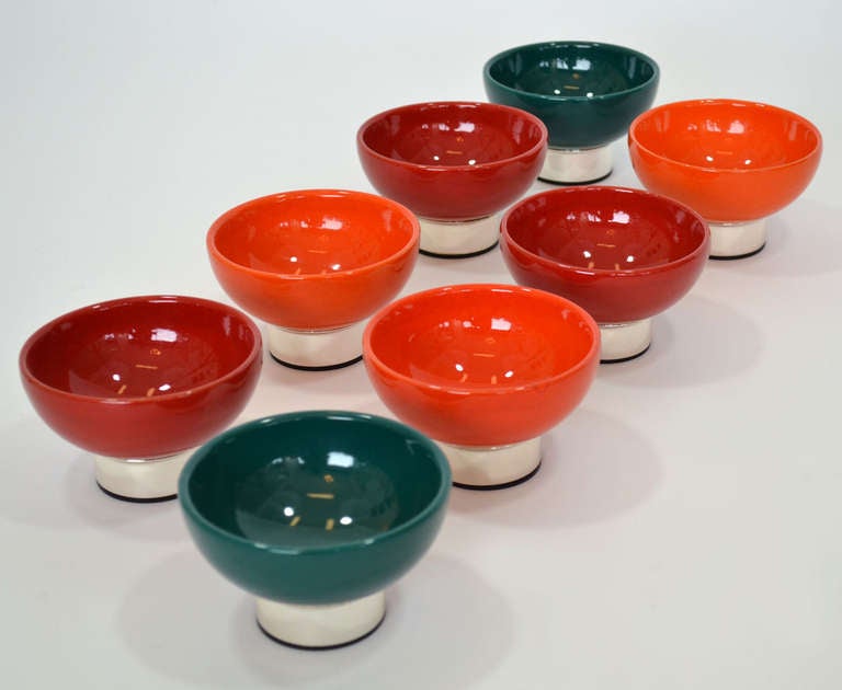 Bauhaus Modernist Sherbert Bowls in Ceramic and German Silver