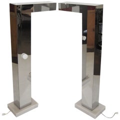 Pair of Chrome Petite Pillar Floor Lamps Attributed to Milo Baughman