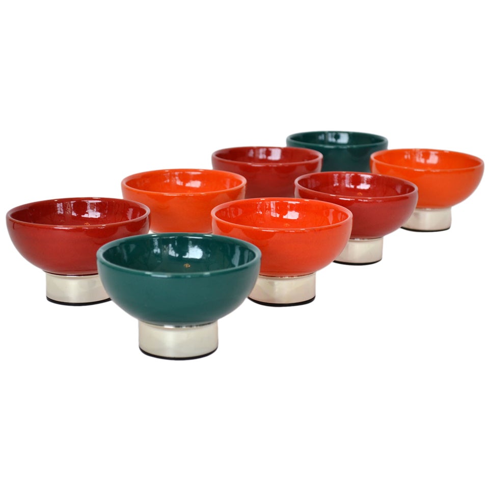 Modernist Sherbert Bowls in Ceramic and German Silver