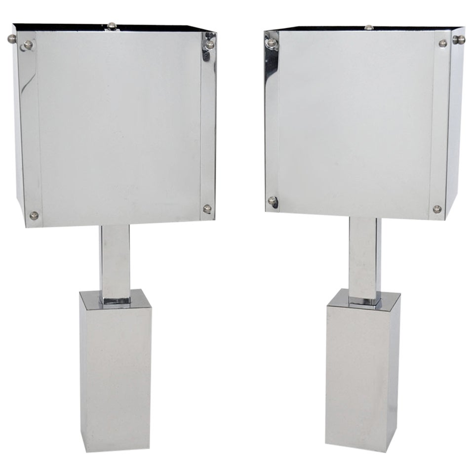 Pair of Modernist Chrome Table Lamps
