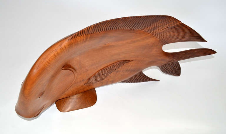 Large Carved Wood Fish Sculpture Midcentury, Brazil In Good Condition In Ft Lauderdale, FL