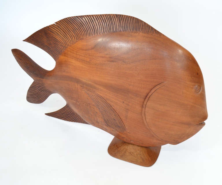 20th Century Large Carved Wood Fish Sculpture Midcentury, Brazil