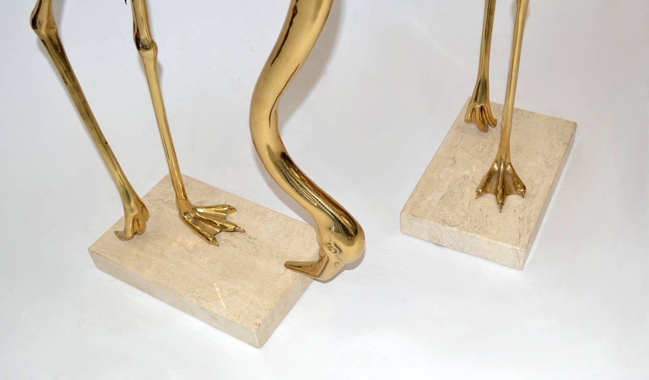 Pair of Life-Size Stylized Flamingo Scuptures in Brass and Wood In Good Condition In Ft Lauderdale, FL