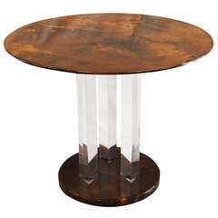 Center Table in Goatskin with Acrylic Columns