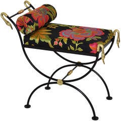 French Swan Bench in Fine Embroidered Silk
