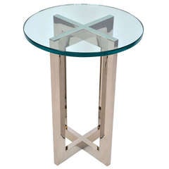 1970's Cruciform Side Table in Glass and Mirrored Stainless Steel