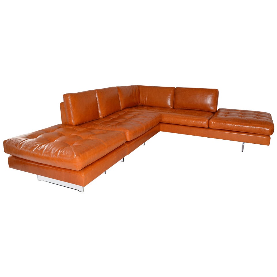 Sofa by Vladimir Kagan in Leather on Lucite Legs with Lights