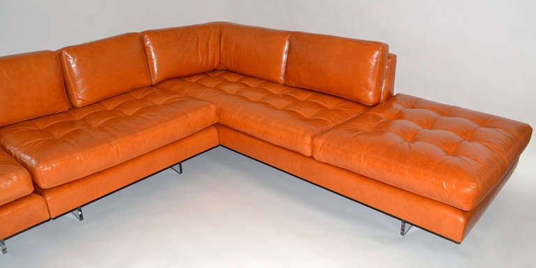 Mid-Century Modern Sofa by Vladimir Kagan in Leather on Lucite Legs with Lights
