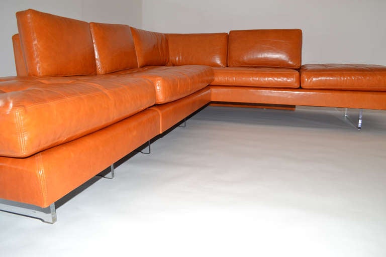 Sofa by Vladimir Kagan in Leather on Lucite Legs with Lights In Good Condition In Ft Lauderdale, FL