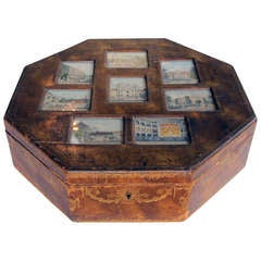 A Large
Rare Austrian Leather-Covered Octagonal Box with 8 Engravings A Large
Rare Austrian Leather-Covered Octagonal Box with 8 Engravings