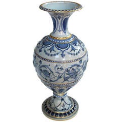 A Shapely English Blue Polychromed Porcelain Urn with Relief Decoration by Spode