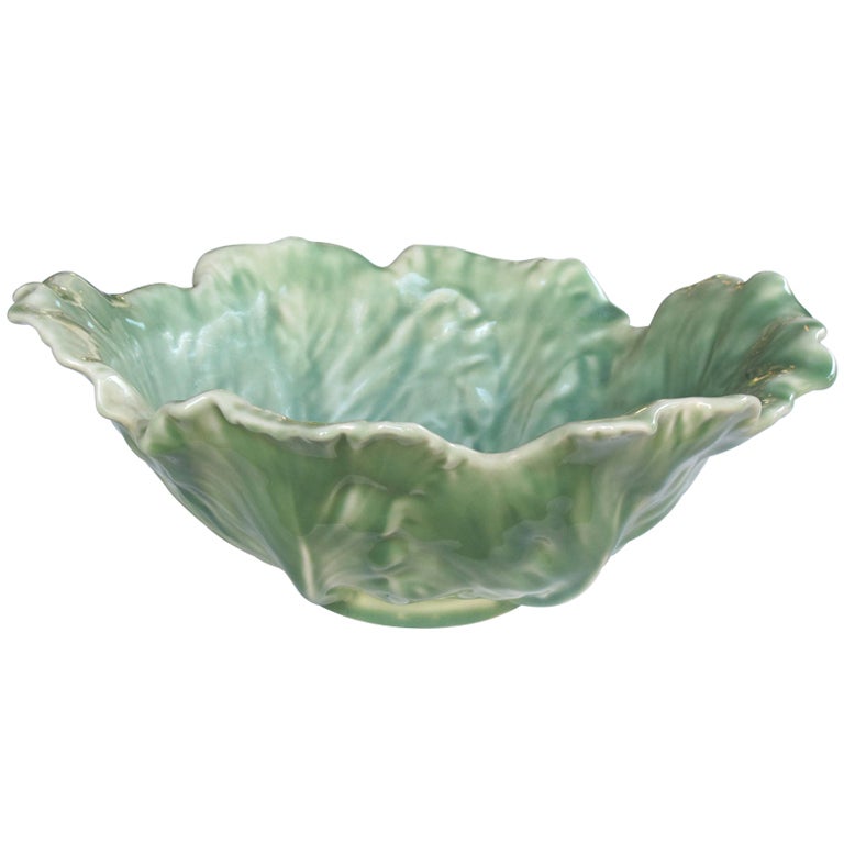Boldly-Scaled American Rookwood Art Pottery Pale-Green Glazed Cabbage-Leaf Bowl