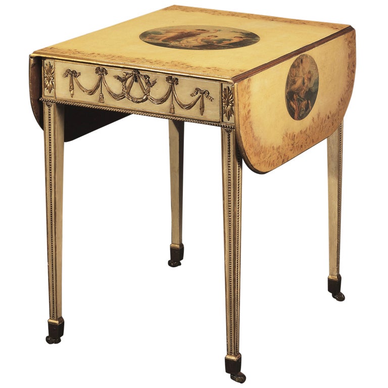 George III Cream-Painted and Gilt Pembroke Table For Sale