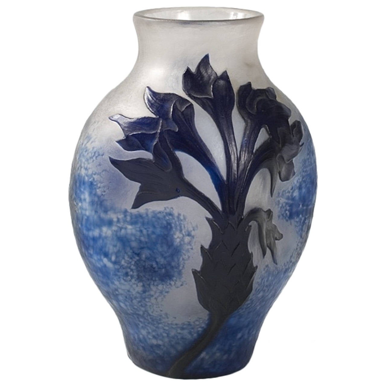 Daum French Art Nouveau Cameo Glass “Blooming Flower” Vase For Sale at