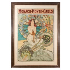 Antique Alphonse Mucha French Art Nouveau Lithograph "Monaco Monte-Carlo"