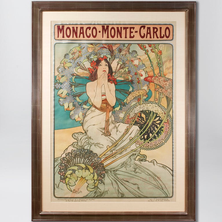 Alphonse Mucha French Art Nouveau Lithograph "Monaco Monte-Carlo"