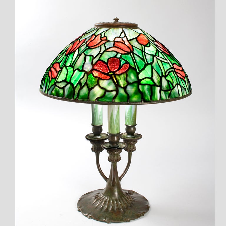 A Tiffany Studios New York glass and bronze 