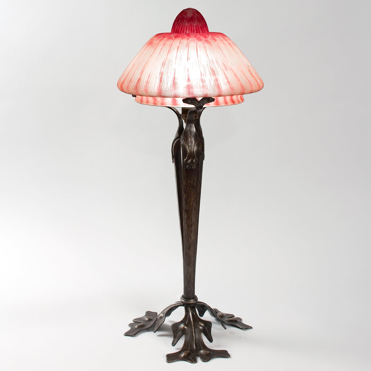 Majorelle and Daum Nancy Art Nouveau Glass Painted Bronze Table Lamp