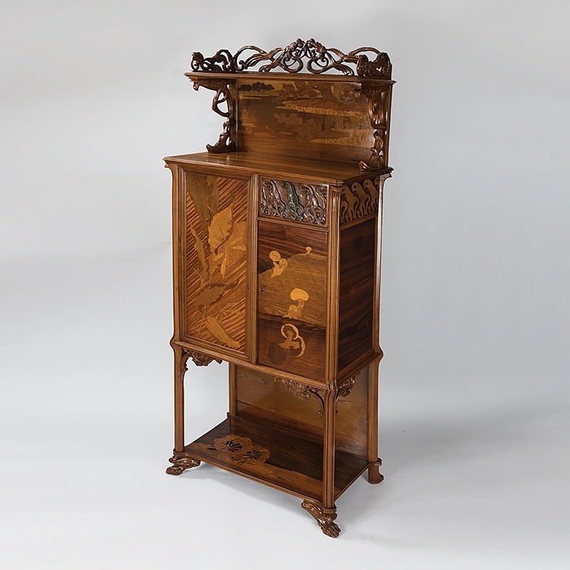 Gallé French Art Nouveau Walnut Cabinet In Excellent Condition In New York, NY