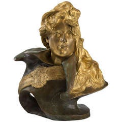 Antique Paul François Berthoud Bronze Portrait of Sarah Bernhardt