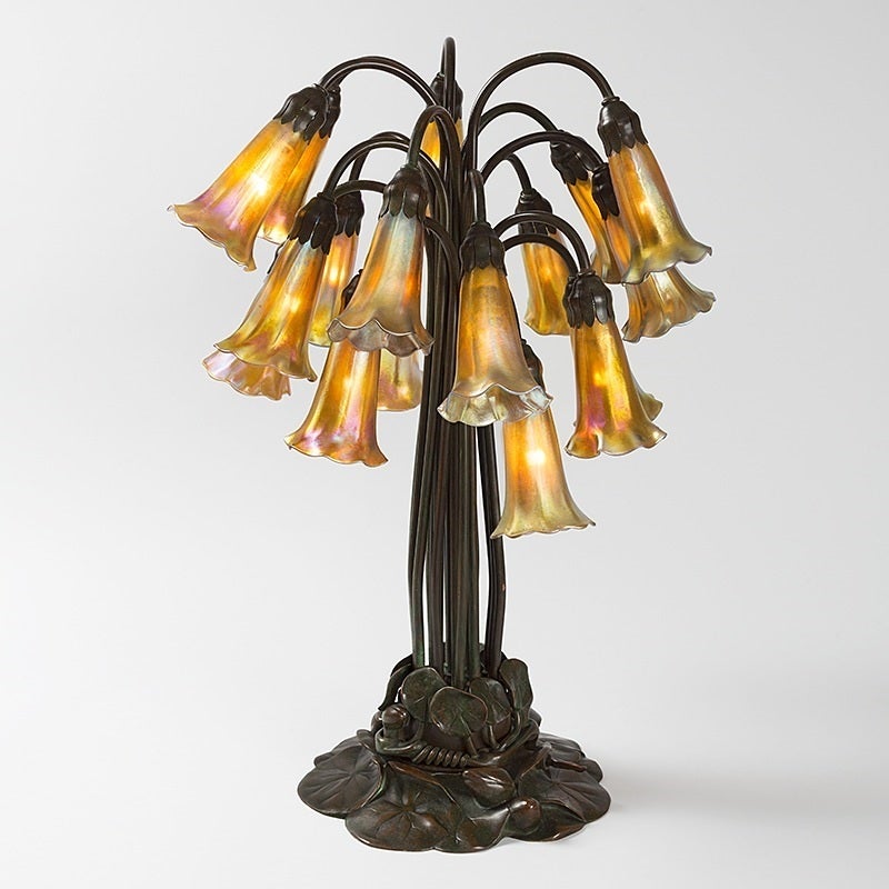 A Tiffany Studios New York Favrile glass and patinated bronze Eighteen-light 