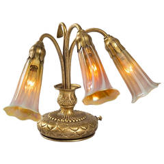 Antique Tiffany Studios New York "Three-Light Lily" Piano Lamp