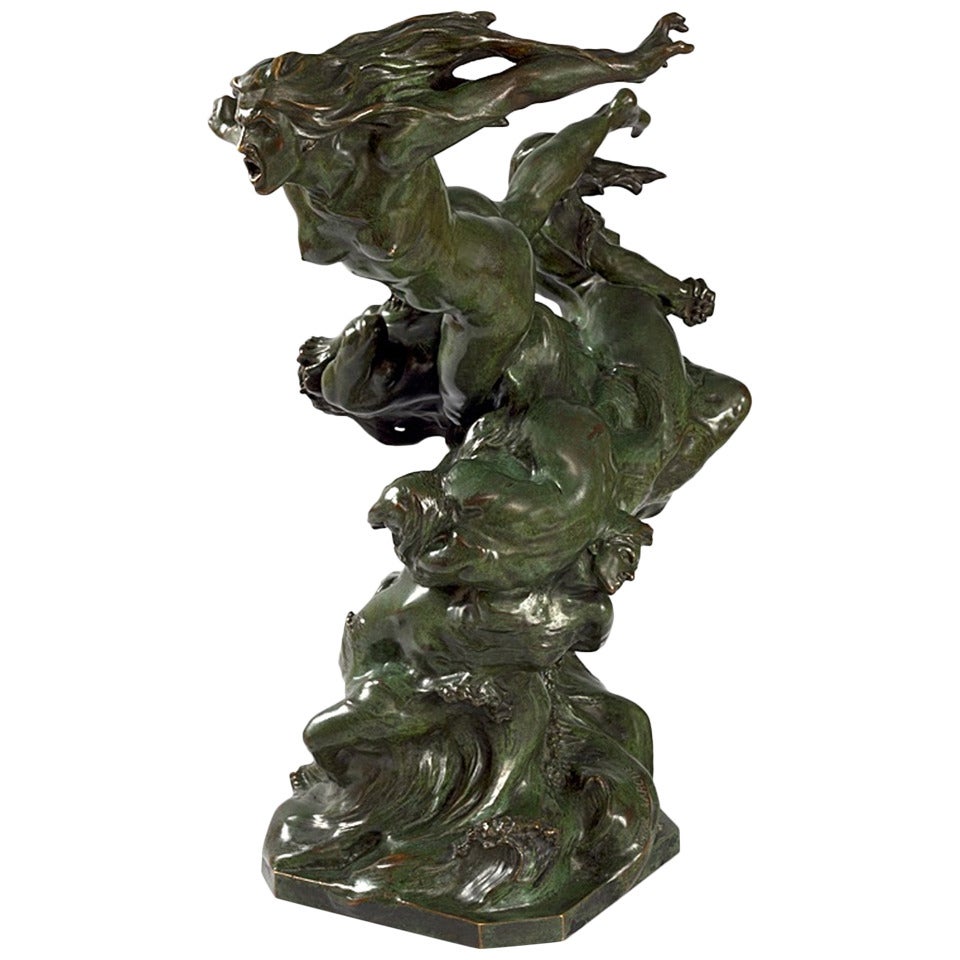 Larche French Art Nouveau Bronze Sculpture titled “La tempête et ses nuées”
