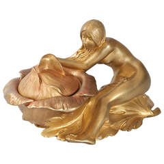 Bouval French Art Nouveau Bronze Salt Cellar