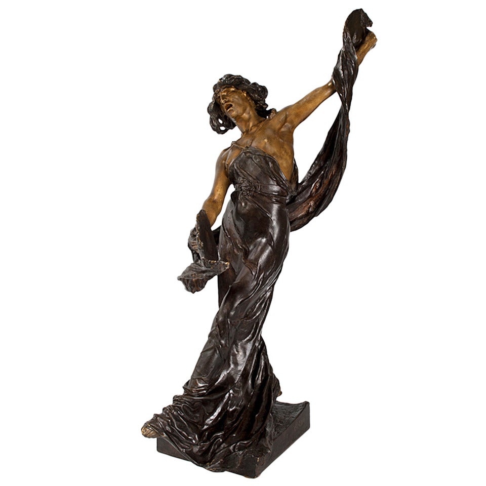 Sculpture figurative en bronze patiné Art Nouveau de Ségoffin en vente