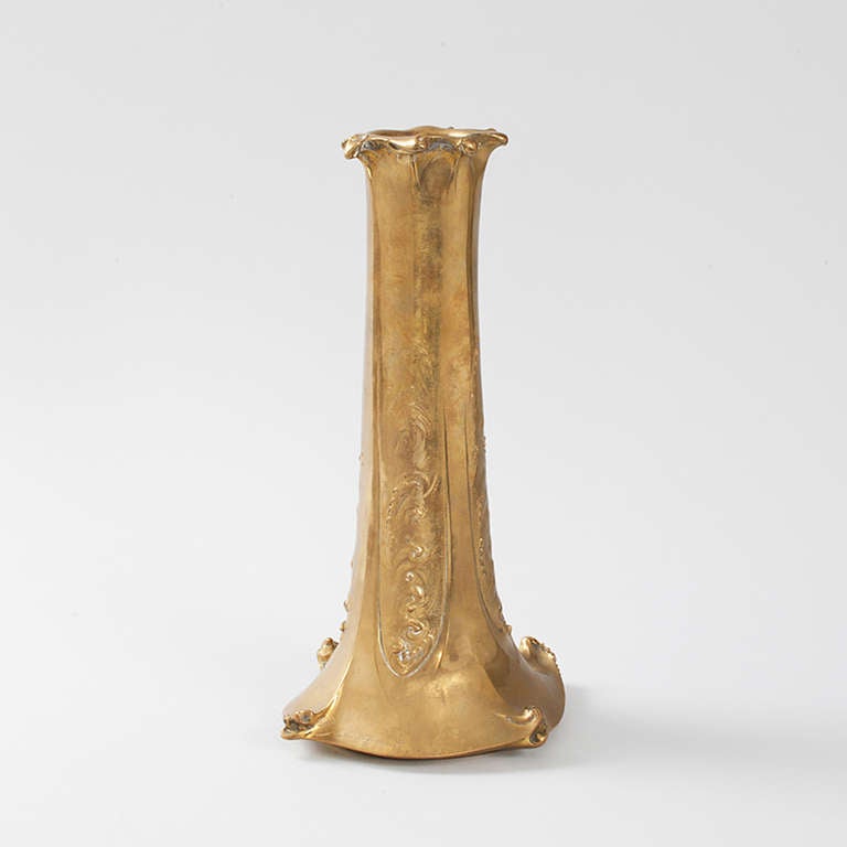 A French Art Nouveau gilt patinated bronze vase with floral and curvilinear decoration by Hector Guimard. Circa 1900. Pictured in: Dynamic Beauty: Sculpture of Art Nouveau Paris, by Macklowe Gallery, The Studley Press, 2011, p. 140. 

Signed,