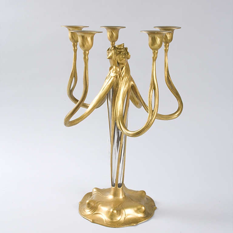 Orivit of Cologne German Art Nouveau Gilt Pewter Candelabra
