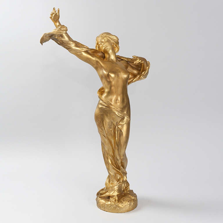 Signed French Art Deco Bronze Sculpture of Nude Seated Female For Sale at 1stdibs
