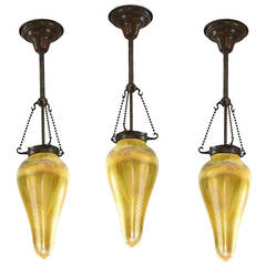 Set of Three Tiffany Studios Golden Stalactite Chandeliers