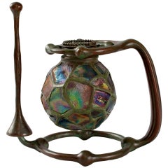 Antique Tiffany Studios Glass & Bronze Gimbal Candlestick with Snuffer