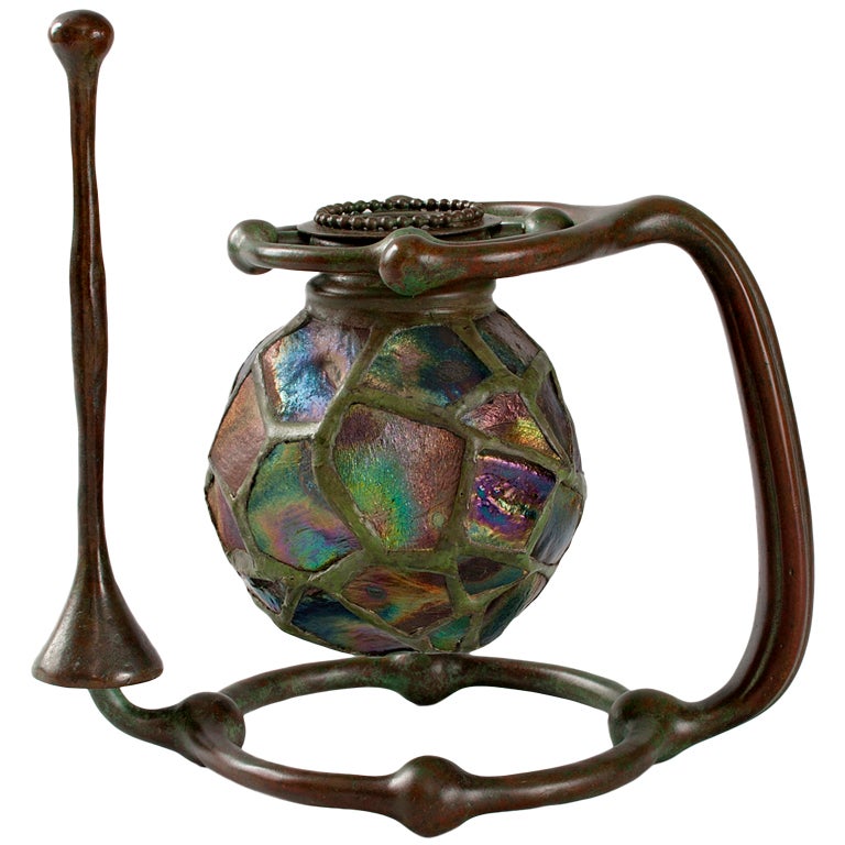 Tiffany Studios Glass & Bronze Gimbal Candlestick with Snuffer