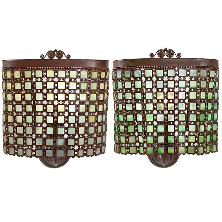 Tiffany Studios Pair of  "Chain Mail" Sconces
