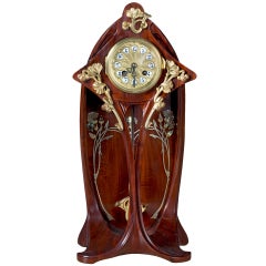 Antique Georges Ernest Nowak French Art Nouveau Mahogany Clock