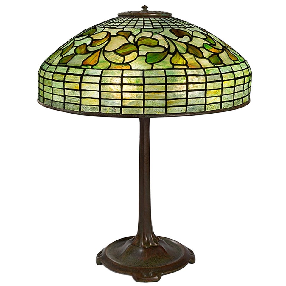 Tiffany Studios, "Swirling Lemon Leaf" Table Lamp