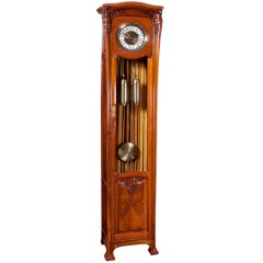 French Art Nouveau Walnut and Burl Walnut Floor Clock