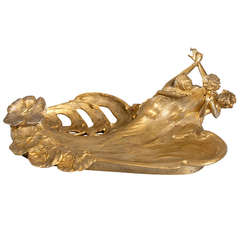 Flamand French Art Nouveau Gilt Bronze Inkwell