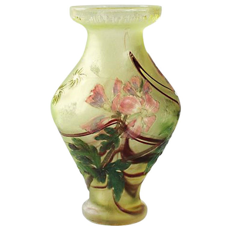 French Art Nouveau Cameo Glass Vase by Burgun & Schverer