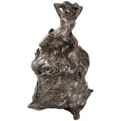 François-Raoul Larche French Art Nouveau Figural Pewter Tobacco Jar