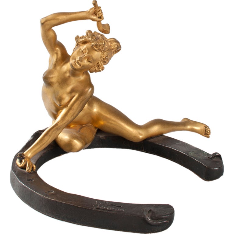 Georges Récipon French Art Nouveau Gilt Bronze Desk Weight