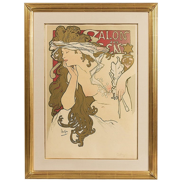Alphonse Mucha French Art Nouveau Lithograph “Salons des Cent XXeme Exposition”