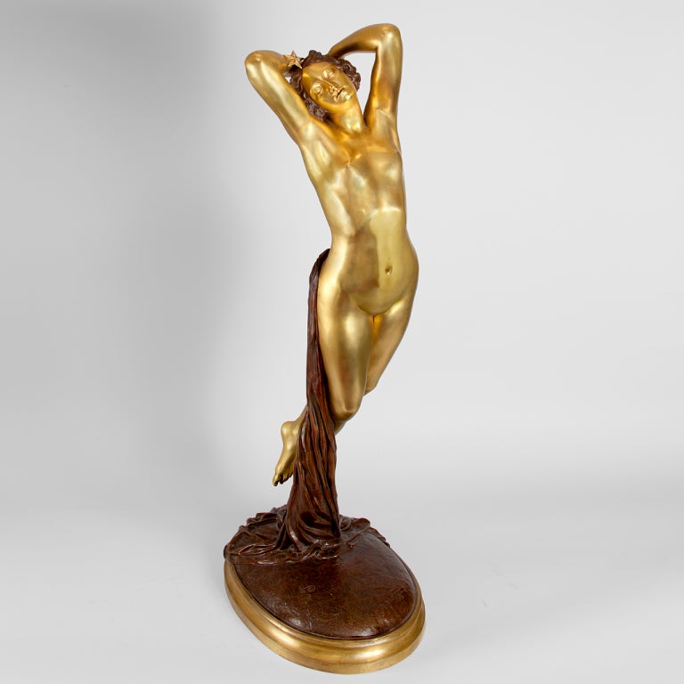 Joseph Pollet Bronze Sculpture Titled "Une Heure de la Nuit"