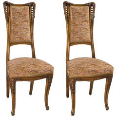 Louis Majorelle Pair of French Art Nouveau Wooden Side Chairs